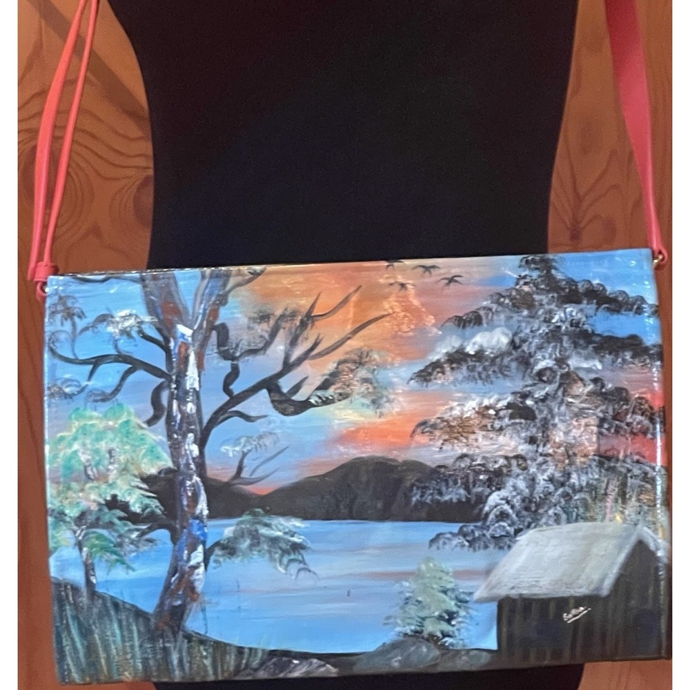 Vintage Brush Strokes of NY Hand Painted‎ Bag Cottagecore Modern Art Clutch